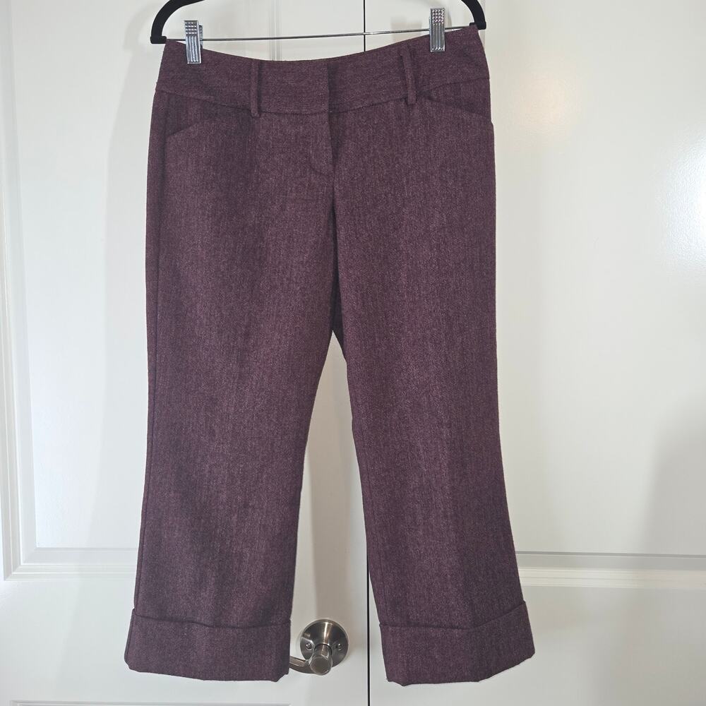 Express Design Cropped Cuffed Flat Front Wool Blend Trouser Burgundy Y2K Size 4